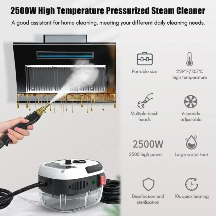 2500W Portable Steam Cleaner High Temperature Sterilization Pressure Jet Washer Machine For Home Car Kitchen Air Conditioner - Image 2