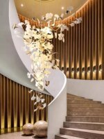 NEW Luxury Staircase Chandelier Villa Duplex Designer Pick Empty Lobby Apartment Jump Floor Ginkgo Leaf Long Hanging Lighting - Image 4