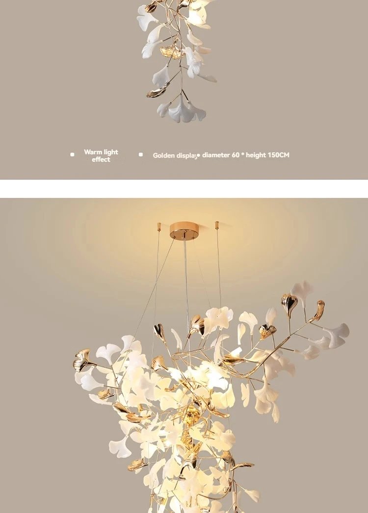 NEW Luxury Staircase Chandelier Villa Duplex Designer Pick Empty Lobby Apartment Jump Floor Ginkgo Leaf Long Hanging Lighting
