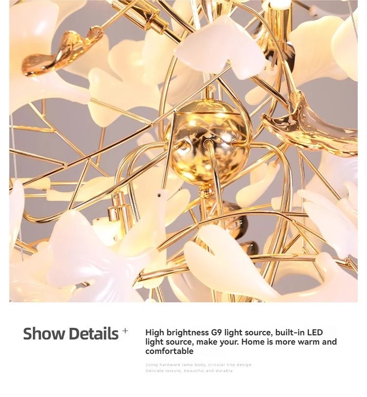 NEW Luxury Staircase Chandelier Villa Duplex Designer Pick Empty Lobby Apartment Jump Floor Ginkgo Leaf Long Hanging Lighting