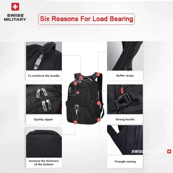 Swiss 17&Quot; Laptop Backpack Waterproof Usb Charge Port Swiss-Style Multifunctional Rucksack Schoolbag Mochila Hiking Travel Bag - Image 3