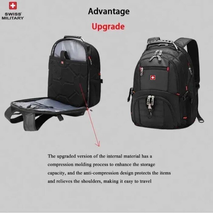 Swiss 17&Quot; Laptop Backpack Waterproof Usb Charge Port Swiss-Style Multifunctional Rucksack Schoolbag Mochila Hiking Travel Bag - Image 5