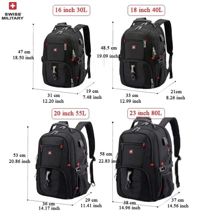 Swiss 17&Quot; Laptop Backpack Waterproof Usb Charge Port Swiss-Style Multifunctional Rucksack Schoolbag Mochila Hiking Travel Bag - Image 4