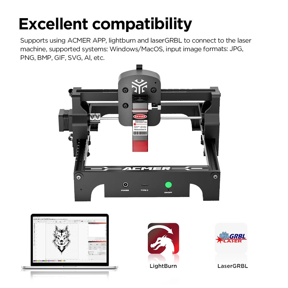 ACMER Mini Portable Laser Engraver DIY Laser Cut Engraving Machine Engrave Logo Wood Painted Metal Acrylic Glass Leather