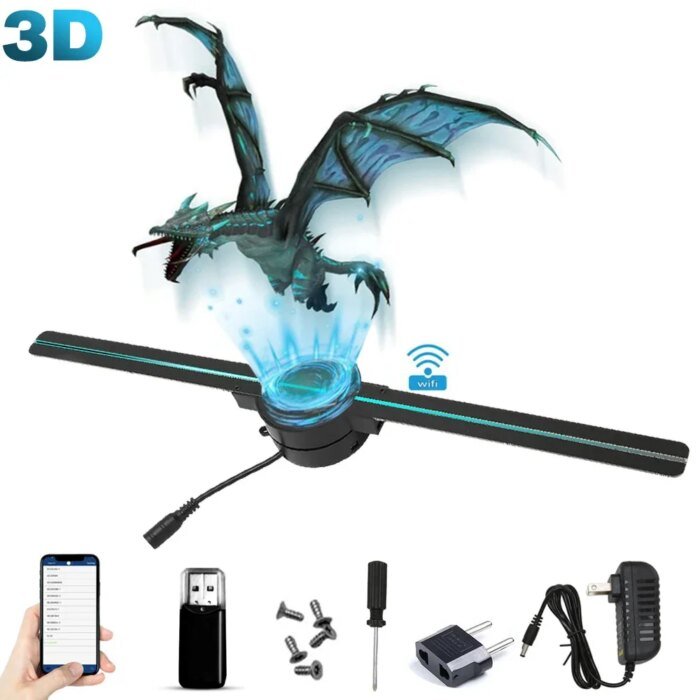 3D Hologram Fan 42Cm Wifi 3D Holographic Projector Advertising Display Light Hd Holographic Projector For Stores Bars Party Xmas - Image 1