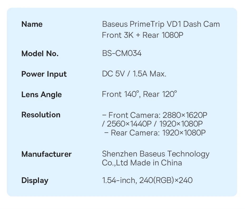 Baseus 3K Dash Cam Vd1 Front And Rear Cam Hd Built-In Gps Galileo Supercapacitor Car Dvr Car Camera Recorder Support 24H Parking Baseus 3K Dash Cam Vd1 Front And Rear Cam Hd Built-In Gps Galileo Supercapacitor Car Dvr Car Camera Recorder Support 24H Parking