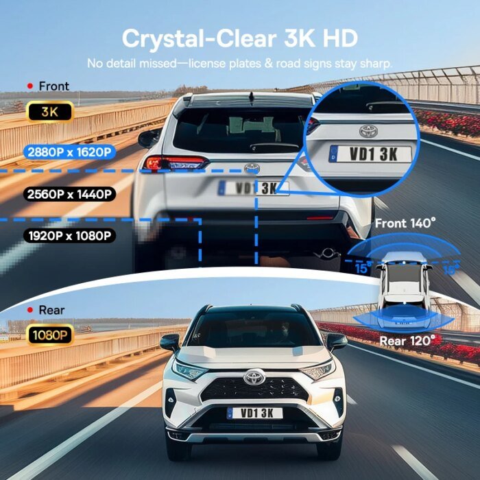 Baseus 3K Dash Cam Vd1 Front And Rear Cam Hd Built-In Gps Galileo Supercapacitor Car Dvr Car Camera Recorder Support 24H Parking - Image 3