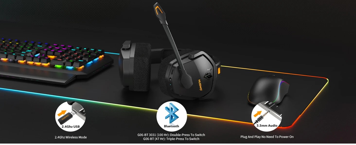 Nubwo G06 Dual Wireless Gaming Headset With Microphone For Ps5, Ps4, Pc, Mobile, Switch, 2.4Ghz Bluetooth 5.3 Gaming Headphones