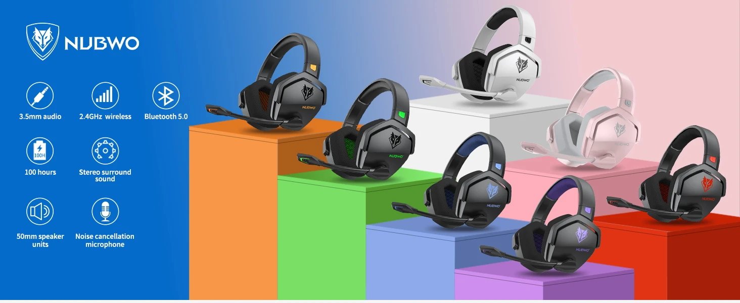 Nubwo G06 Dual Wireless Gaming Headset With Microphone For Ps5, Ps4, Pc, Mobile, Switch, 2.4Ghz Bluetooth 5.3 Gaming Headphones