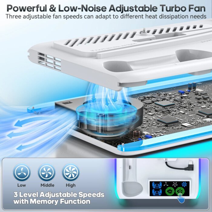 For Ps5/Ps5 Slim/Ps5 Pro Stand With Headphone Hook Cooling Stand &Amp; Controller Charging Station For Ps5 With 3 Levels Cooling Fan - Image 3