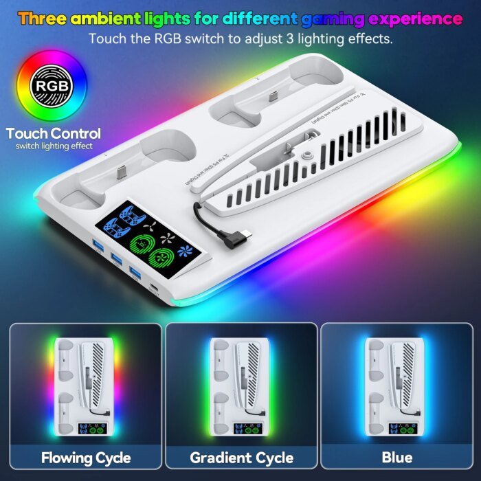 For Ps5/Ps5 Slim/Ps5 Pro Stand With Headphone Hook Cooling Stand &Amp; Controller Charging Station For Ps5 With 3 Levels Cooling Fan - Image 5