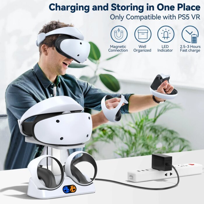Controller Charging Dock For Ps5 Vr2 Charging Station With Vr Headset Holder Display Stand Ps Vr2 Controller Charger For Psvr2 - Image 6