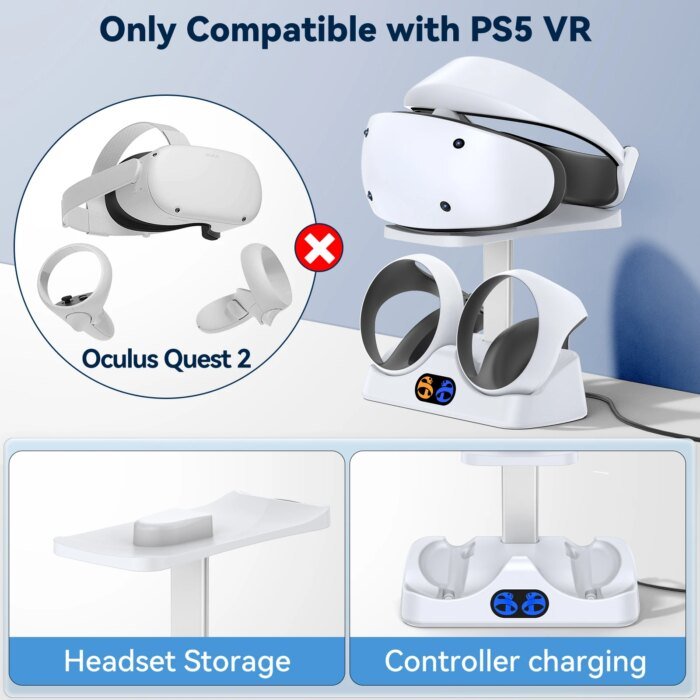 Controller Charging Dock For Ps5 Vr2 Charging Station With Vr Headset Holder Display Stand Ps Vr2 Controller Charger For Psvr2 - Image 3