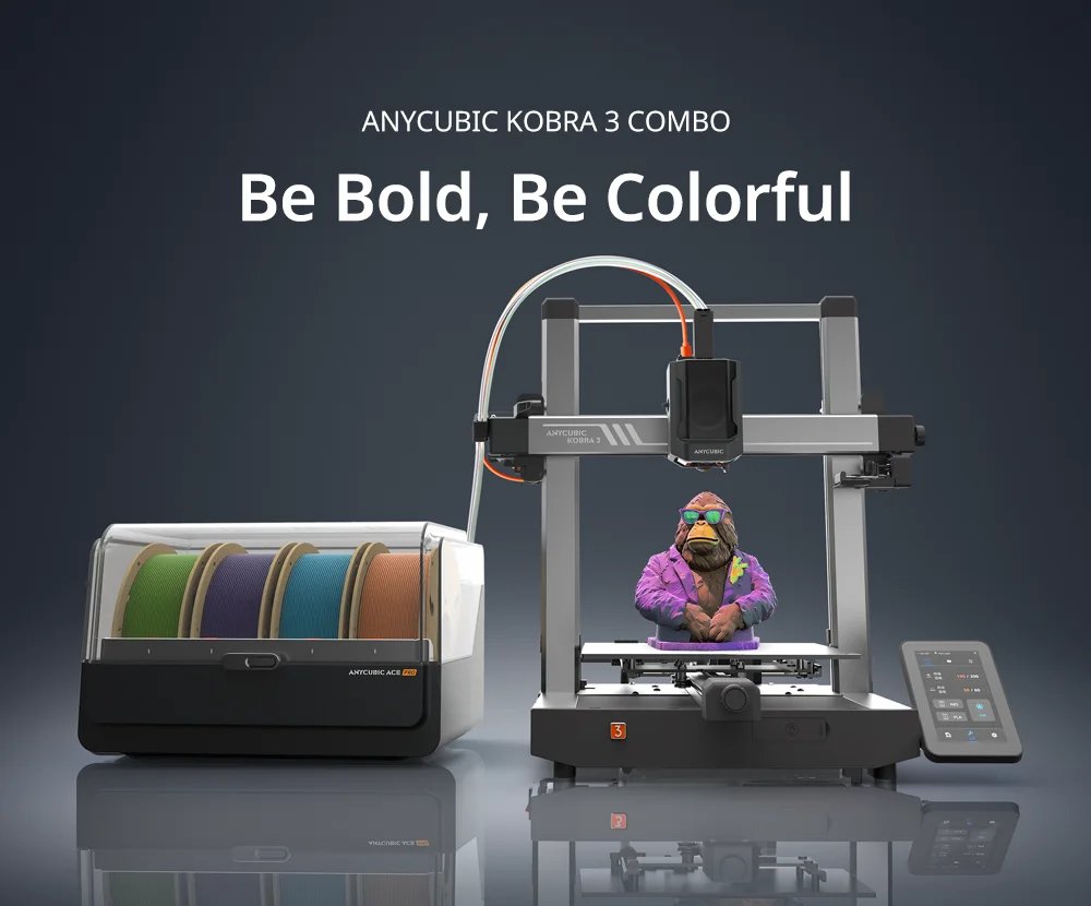 Anycubic Kobra 3 Combo Multi-Color Fdm 3D Printer Max 600Mm/S Printing Speed Build Size 250X250X260Mm