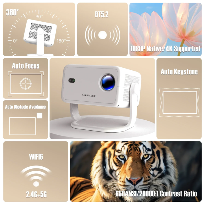 Magcubic Native 1080P 650Ansi 4K Android 11 L018 360° Projector With Auto Keystone Focus Air Mouse Wifi6 Bt5.2 Portable Outdoor - Image 2