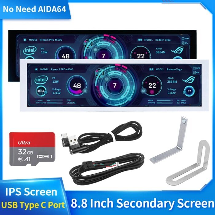 8.8 Inch Ips Type C Secondary Screen Usb-C Interface Computer Monitoring Cpu Gpu Ram Dislpay Smart Screen No Need Aida64 - Image 1