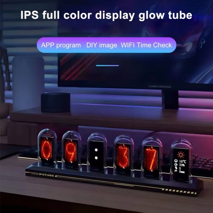 Nixie Tube Clock Night Light Ips Rgb Glow Color App Control Diy Screen Digital Tube Clock For Bedroom - Image 2