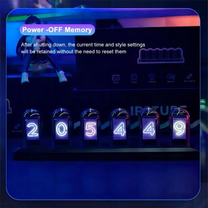 Nixie Tube Clock Night Light Ips Rgb Glow Color App Control Diy Screen Digital Tube Clock For Bedroom - Image 4