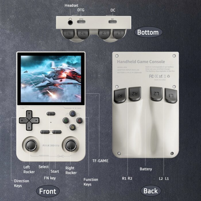Gaminja Open Source K36 Retro Handheld Video Game Console 16000 Games Emulator For Ps1/Psp/Dc/N64/Ss 500Nit 3.5 Inch Ips Screen - Image 6