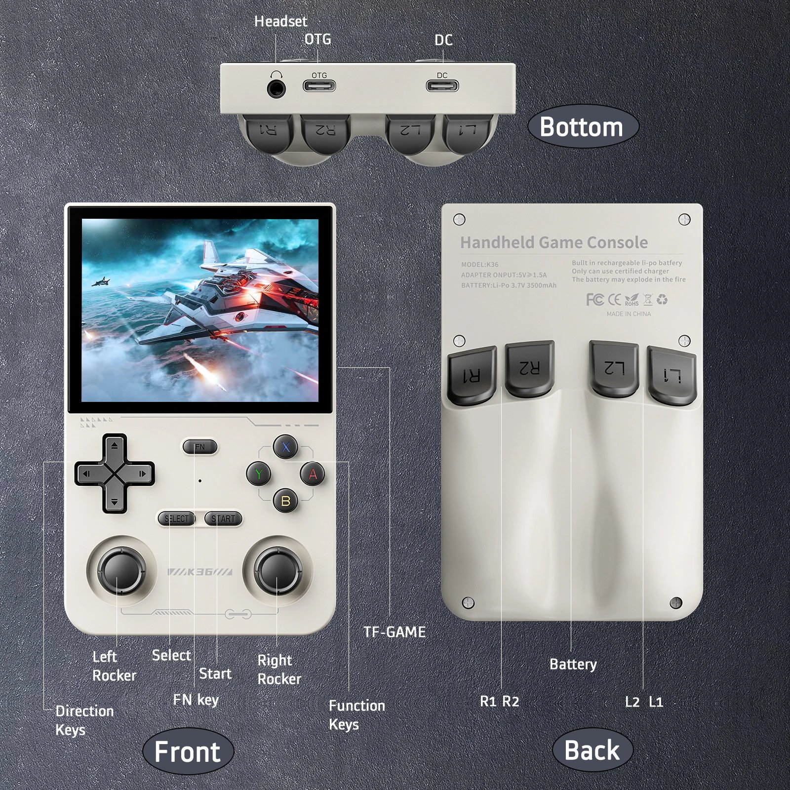 Gaminja Open Source K36 Retro Handheld Video Game Console 16000 Games Emulator For Ps1/Psp/Dc/N64/Ss 500Nit 3.5 Inch Ips Screen Gaminja Open Source K36 Retro Handheld Video Game Console 16000 Games Emulator For Ps1/Psp/Dc/N64/Ss 500Nit 3.5 Inch Ips Screen