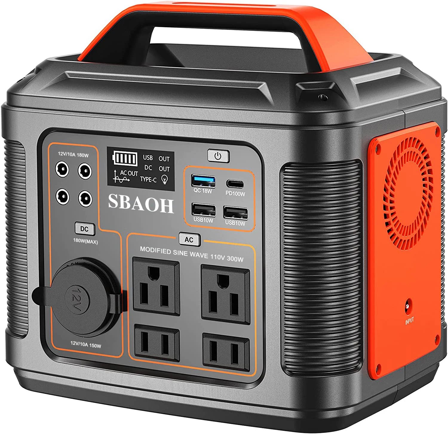 Portable Power Station, 300W 296Wh Solar Generator Quick Charge / 110V Ac Outlets/Dc Ports And Led Flashlight, Lithium Battery B