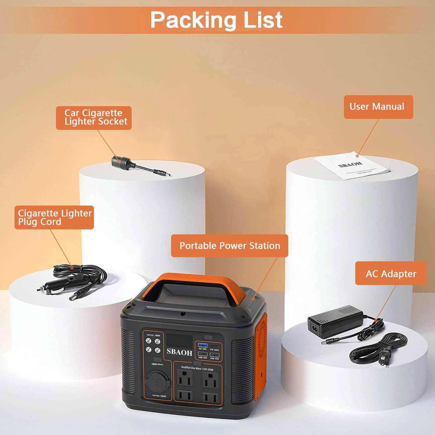 Portable Power Station, 300W 296Wh Solar Generator Quick Charge / 110V Ac Outlets/Dc Ports And Led Flashlight, Lithium Battery B