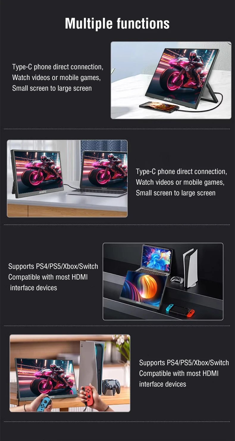 Anmite 15.6-Inch Portable Touch Monitor 1080P Hdr 16:9 Low Blue Light For Xbox Ps4 / 5 Switch Cell Phone Pc Loptop Extension Anmite 15.6-Inch Portable Touch Monitor 1080P Hdr 16:9 Low Blue Light For Xbox Ps4 / 5 Switch Cell Phone Pc Loptop Extension