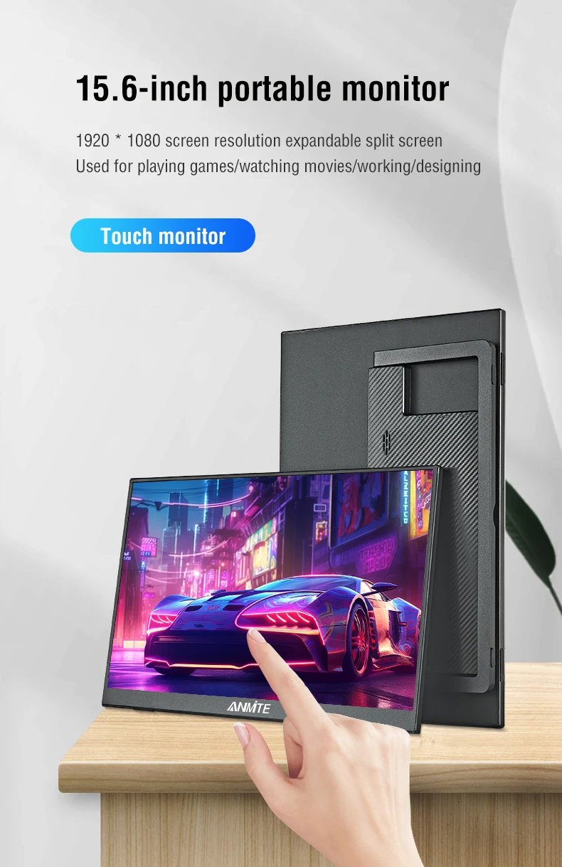Anmite 15.6-Inch Portable Touch Monitor 1080P Hdr 16:9 Low Blue Light For Xbox Ps4 / 5 Switch Cell Phone Pc Loptop Extension Anmite 15.6-Inch Portable Touch Monitor 1080P Hdr 16:9 Low Blue Light For Xbox Ps4 / 5 Switch Cell Phone Pc Loptop Extension