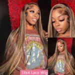 straight highlight wig human hair hd lace wig 13x6 human hair ombre honey blonde colored straight lace front wigs human hair - Image 2