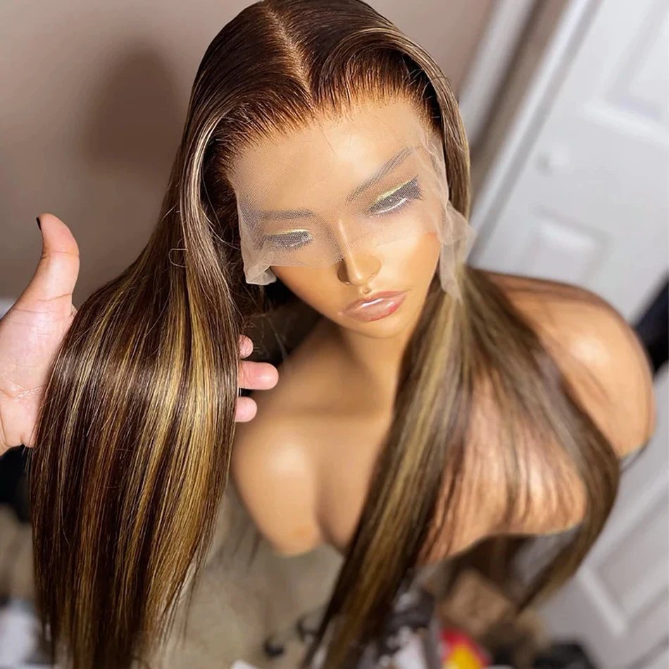 straight highlight wig human hair hd lace wig 13x6 human hair ombre honey blonde colored straight lace front wigs human hair