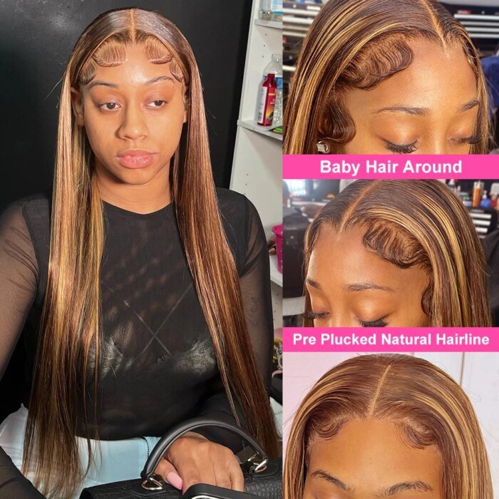 Straight Highlight Wig Human Hair Hd Lace Wig 13X6 Human Hair Ombre Honey Blonde Colored Straight Lace Front Wigs Human Hair - Image 5
