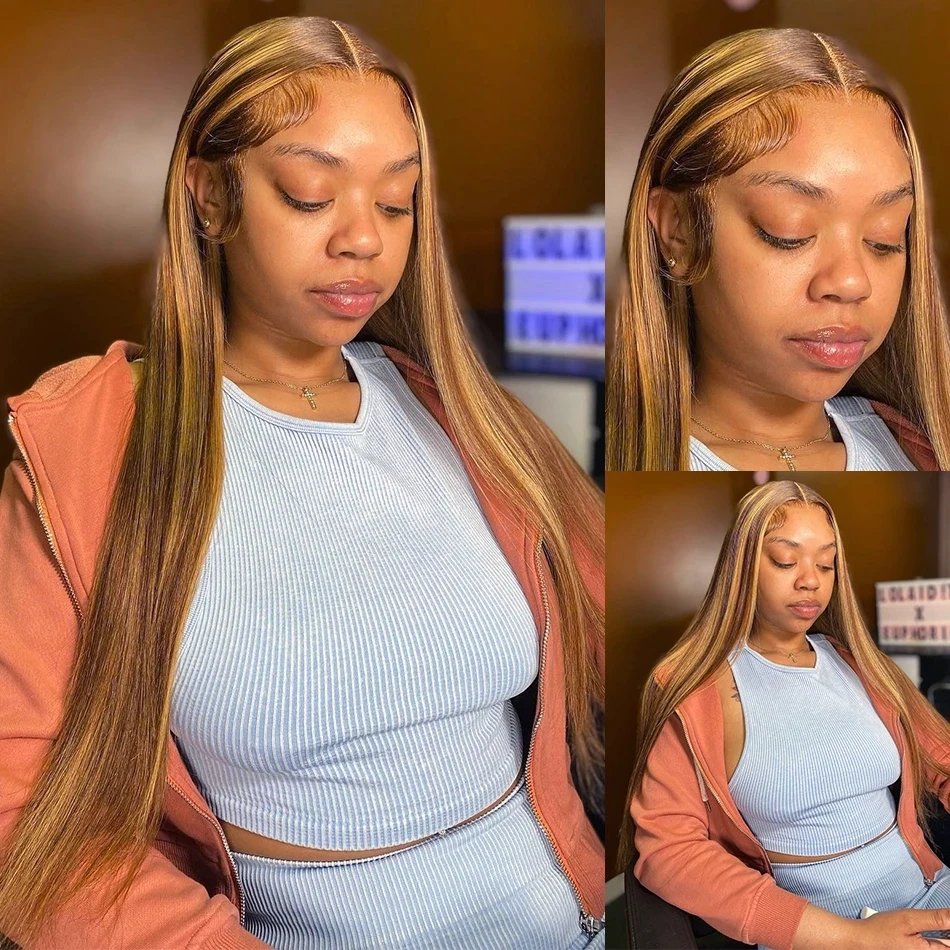 straight highlight wig human hair hd lace wig 13x6 human hair ombre honey blonde colored straight lace front wigs human hair